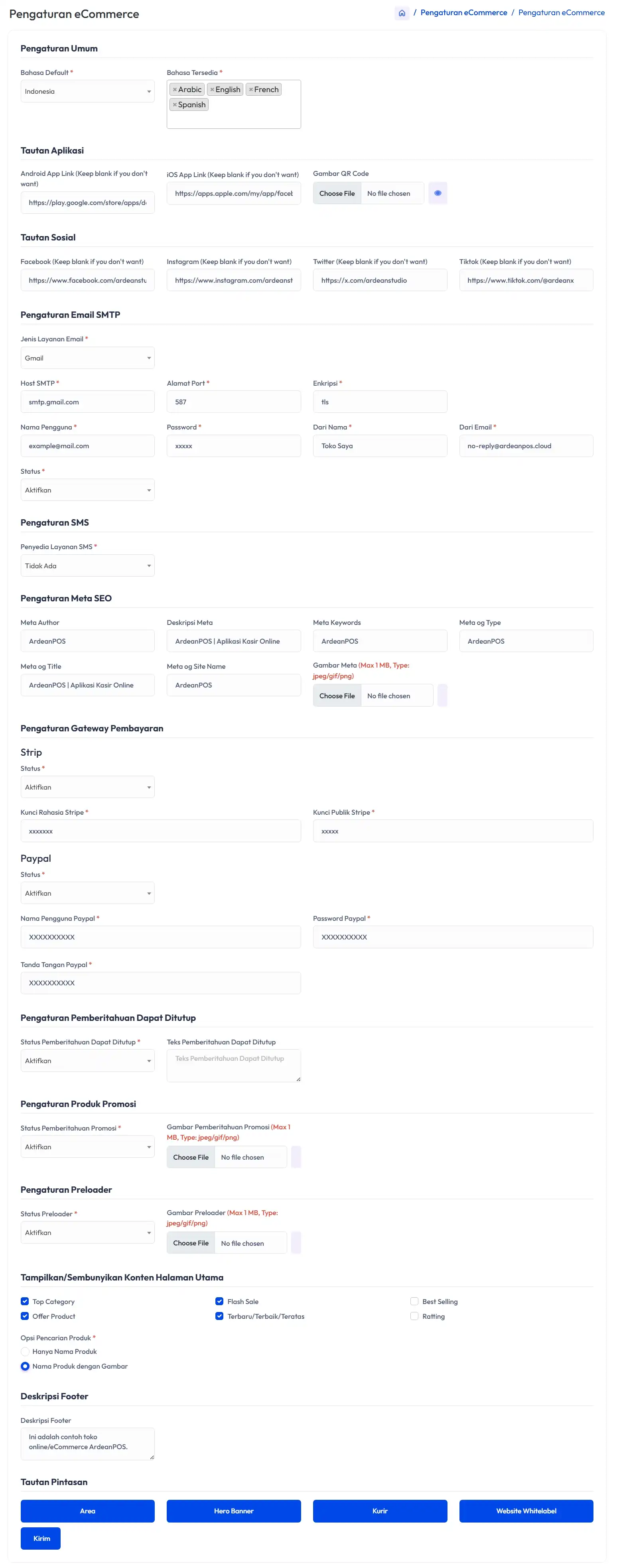 Pengaturan eCommerce